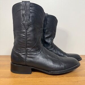 Allens Mens Black Leather Western Cowboy Boots Round Toe Size 9 D 20096 Mexicos